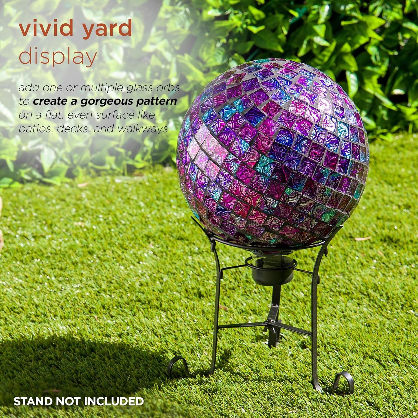 Alpine Corporation 10" Diameter Indoor/Outdoor Glass Mosaic Gazing Globe Yard Decoration, Purple Pearlized Petals Design