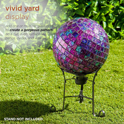 Alpine Corporation 10" Diameter Indoor/Outdoor Glass Mosaic Gazing Globe Yard Decoration, Purple Pearlized Petals Design