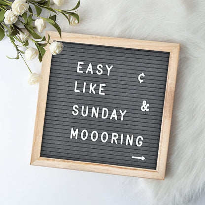 Felt Letter Board with 294 Letters, Numbers & Symbols - 10 x 10 inch Changeable Message Board with Wooden Frame Wall Mount Hook, Black & Wood
