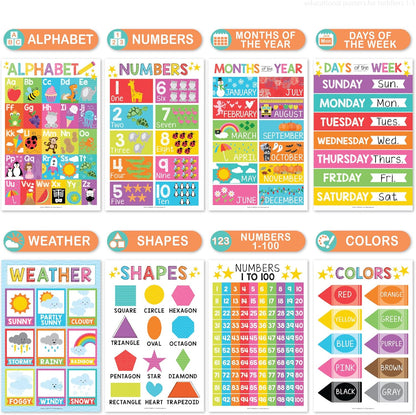 Hadley Designs 16 Educational Posters for Toddler Learning Activities - Laminated Pre-K Posters for Toddlers 1-3, Homeschool Essentials & Preschool Learning Activities, Kindergarten Classroom Decor
