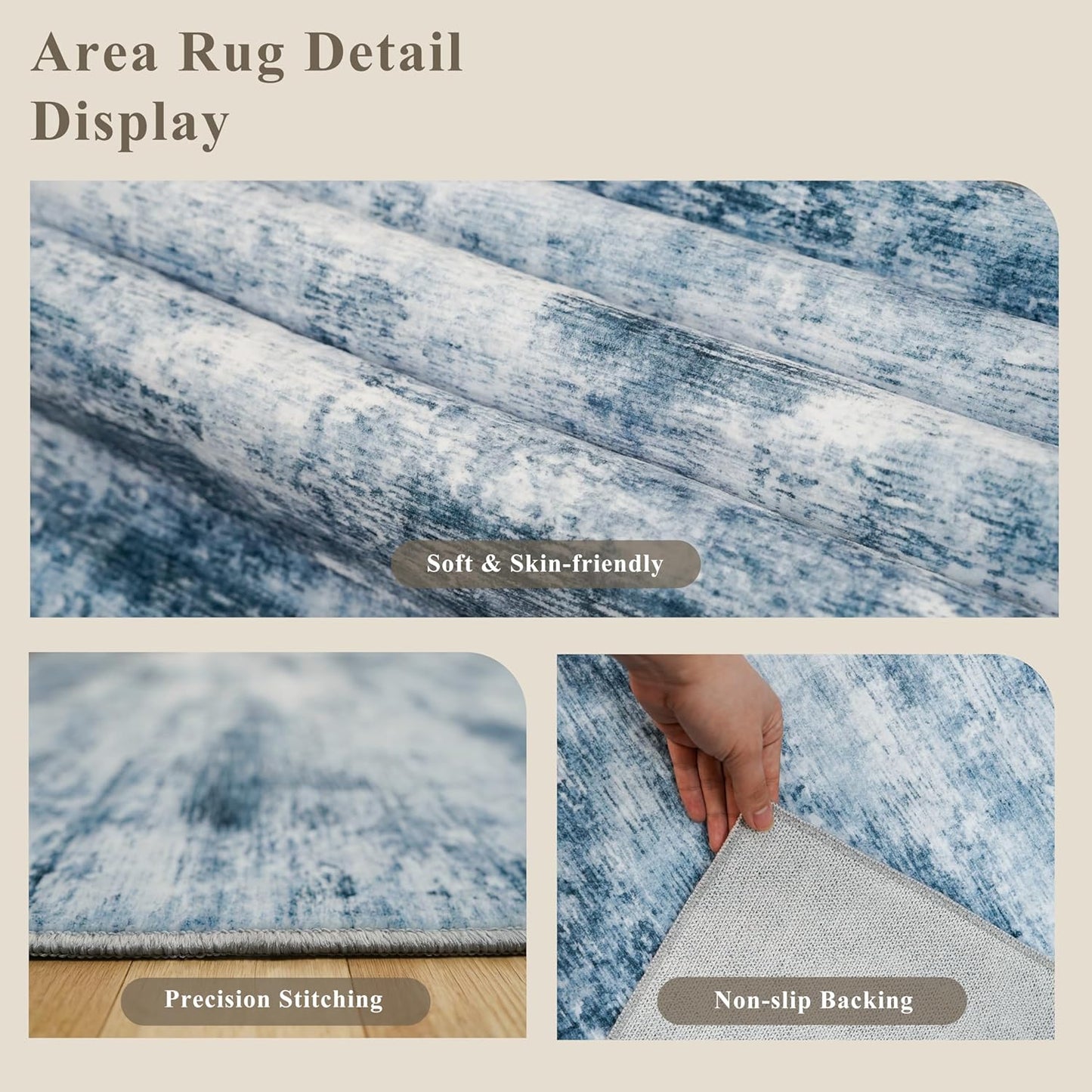 2x3 Washable Non-Slip Area Rug - Soft Low Pile Throw Rug for Kitchen Entryway Bedroom - Modern Indoor Door Mat with Rubber Backing (Beige Grey) - Colors B
