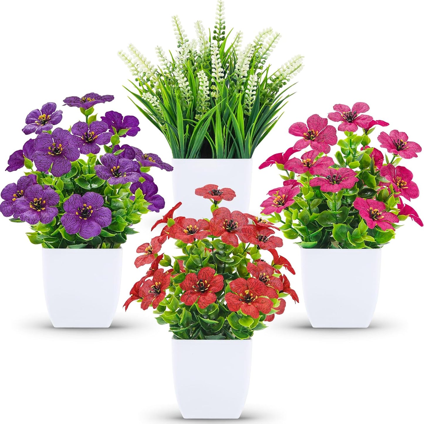 Der Rose 4 Pack Fake Plants Mini Artificial Greenery Potted Plants for Home Decor Indoor Office Table Room Farmhouse Bathroom Decor