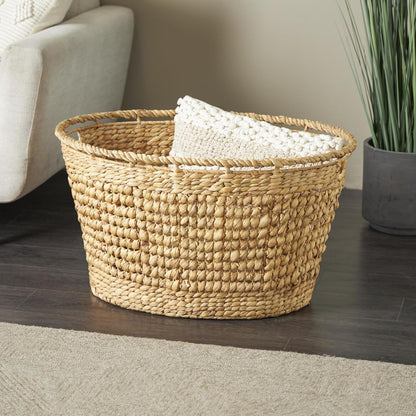 Deco 79 Seagrass Handmade Decorative and Functional Storage Basket Large Woven Basket Organizer with Ring Handles, Basket for Storage 20" x 18" x 19", Brown