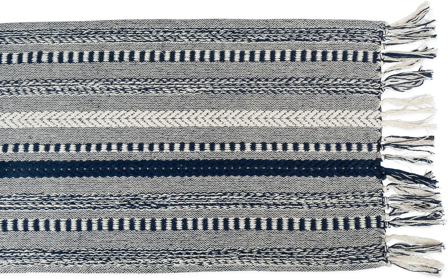DII Farmhouse Braided Stripe Table Runner Collection, 15x72 (15x77, Fringe Included), Black