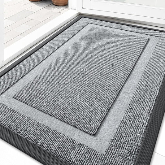 OLANLY Front Door Mat Indoor Outdoor Entrance, Waterproof All-Season, All-Weather Doormat, Sturdy Natural Rubber, Fade Resistant, Low Profile, Easy Clean Patio Porch Entryway Mat, 29.5x17, Black - Colors A