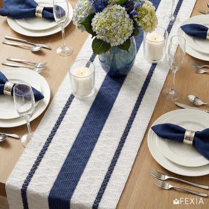 FEXIA Boho Table Runner for Thanksgiving Fall Christmas Home Decor with Tassels 72 Inches Long Pottery barn Furniture Farmhouse Rustic Macrame Burlap Table Decoration for Living Room (12x72 Inches)