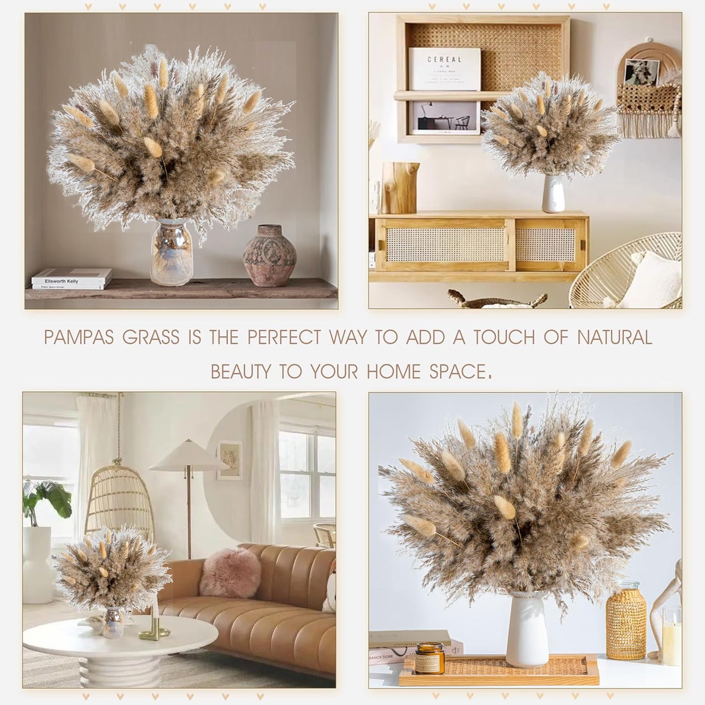 Fluffy Boho Decor Dried Grass - Dried Pampas Grass Short pompas Grass Vase Filler Dried Flowers Wedding Home Table Rustic Farmhouse Decor