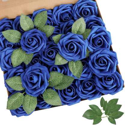 AmyHomie Artificial Flowers Dark Red Rose 25pcs Real Looking Fake Roses w/Stem for DIY Wedding Bouquets Centerpieces Arrangements Party Baby Shower Mothers Day Christmas Tree Decorations