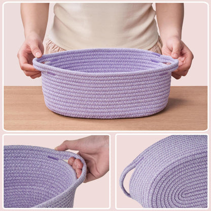 Small Woven Gift Basket Empty with Bag & Ribbon - Gifts for Mom, Baby Shower, Birthdays & Raffle - Cotton Rope Storage Basket for Dog Toys or Shelf - 12"x8"x5", White