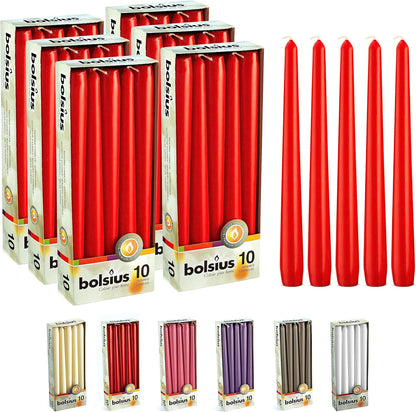 BOLSIUS Ivory Taper Candles - 10 Pack Unscented 10 Inch Dinner Candle Set - 8 Hours Burn Time - Premium European Quality - Smokeless and Dripless Household, Wedding, Party, and Home Décor Candlesticks