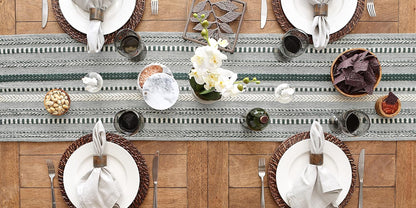 DII Farmhouse Braided Stripe Table Runner Collection, 15x72 (15x77, Fringe Included), Black