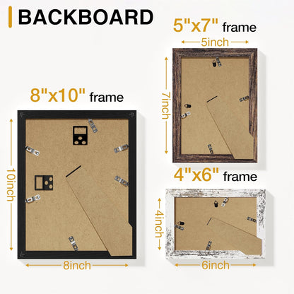 Vittanly 20 Pack Picture Frames Collage Wall Decor, Multi Sizes Including 4pcs 8x10, 8pcs 5x7 and 8pcs 4x6 Photo Frames, Gallery Frame Set for Wall or Tabletop Display, Black, Brown and Dark Grey