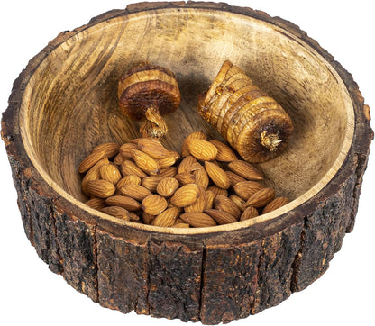 GoCraft Wood Potpourri Bowl with Tree Bark, Small, 6" Diameter x 3" Height, Wooden Decorative Bowl