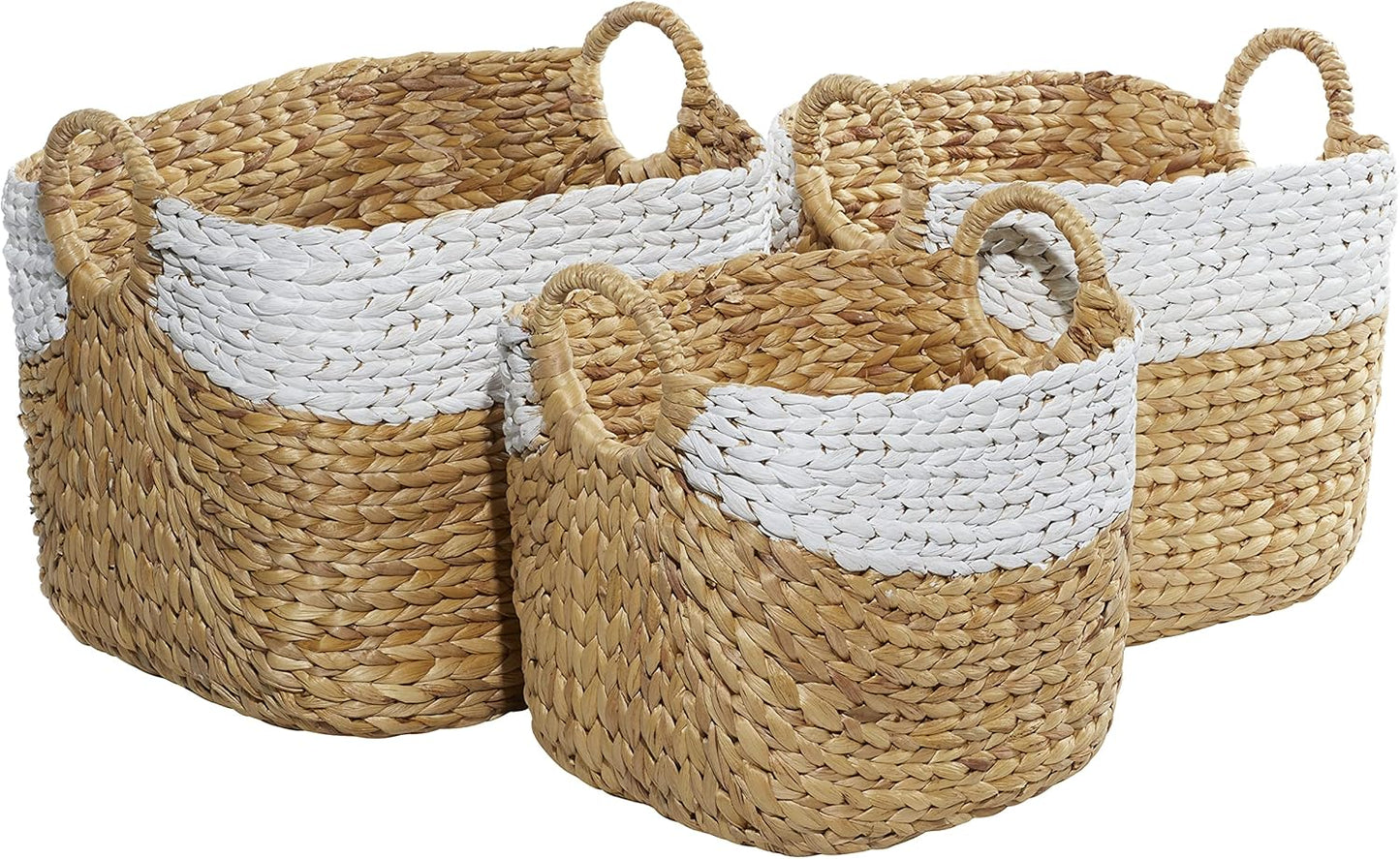 Deco 79 Seagrass Handmade Decorative and Functional Storage Basket Large Woven Basket Organizer with Ring Handles, Basket for Storage 20" x 18" x 19", Brown