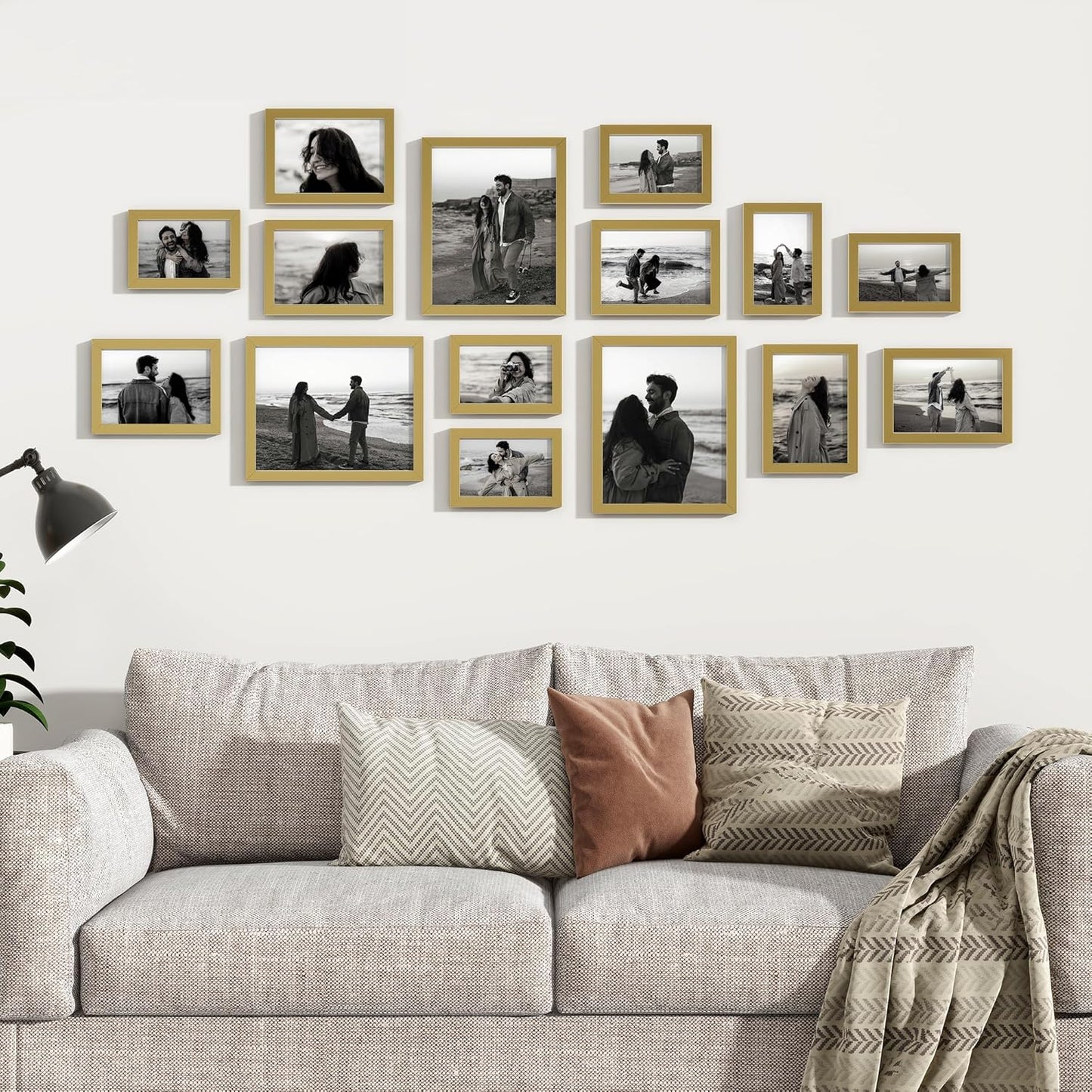 Venusmiles 15 Pack Picture Frames Collage Wall Decor, Gallery Frame Set for Wall Mounting or Tabletop Display, Multi Sizes Including 3pcs 8x10, 6pcs 5x7, 6pcs 4x6, Oak