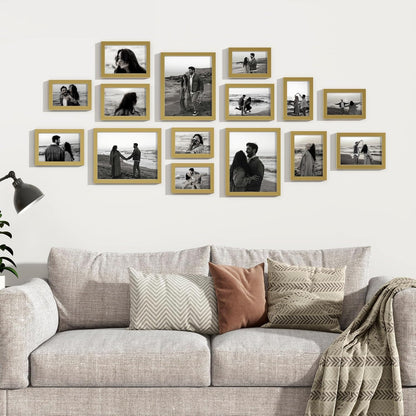 Venusmiles 15 Pack Picture Frames Collage Wall Decor, Gallery Frame Set for Wall Mounting or Tabletop Display, Multi Sizes Including 3pcs 8x10, 6pcs 5x7, 6pcs 4x6, Oak