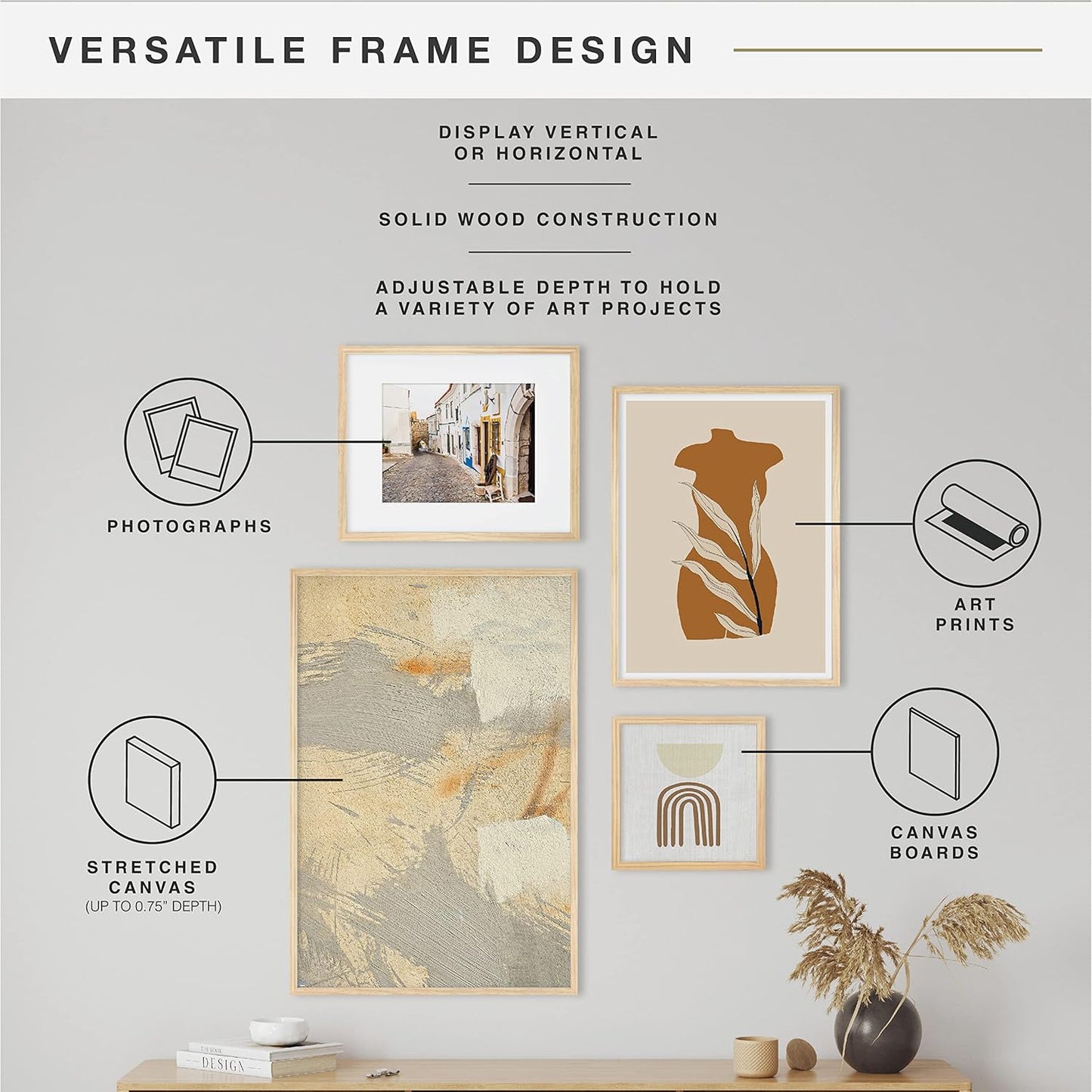 MCS Canvas Float Frames 8x10 Frame, Black Frame for Finished Canvases, Vertical & Horizontal Wall Hanging Frame with Adhesive for Canvas Paintings (1-Pack)