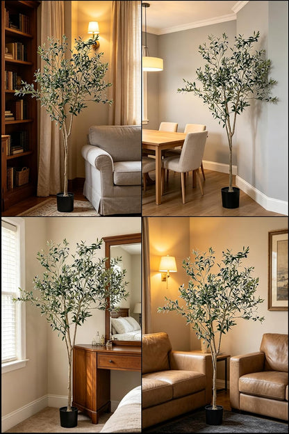 Artificial Olive Tree for Living Room Decor, 6FT Bendable Fake Plants Artificial Indoor, Faux Silk Plant Fake Trees in Potted with Oliver Branch Leaves and Fruits for Modern Home House Office Décor