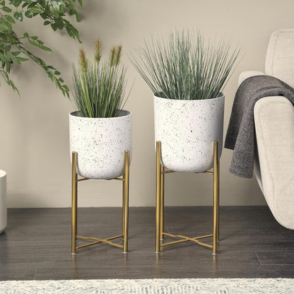 CosmoLiving by Cosmopolitan Metal Indoor Outdoor Planter Dome Large Planter Pot with Removable Stand, Set of 2 Planters 19", 22"H, Gold