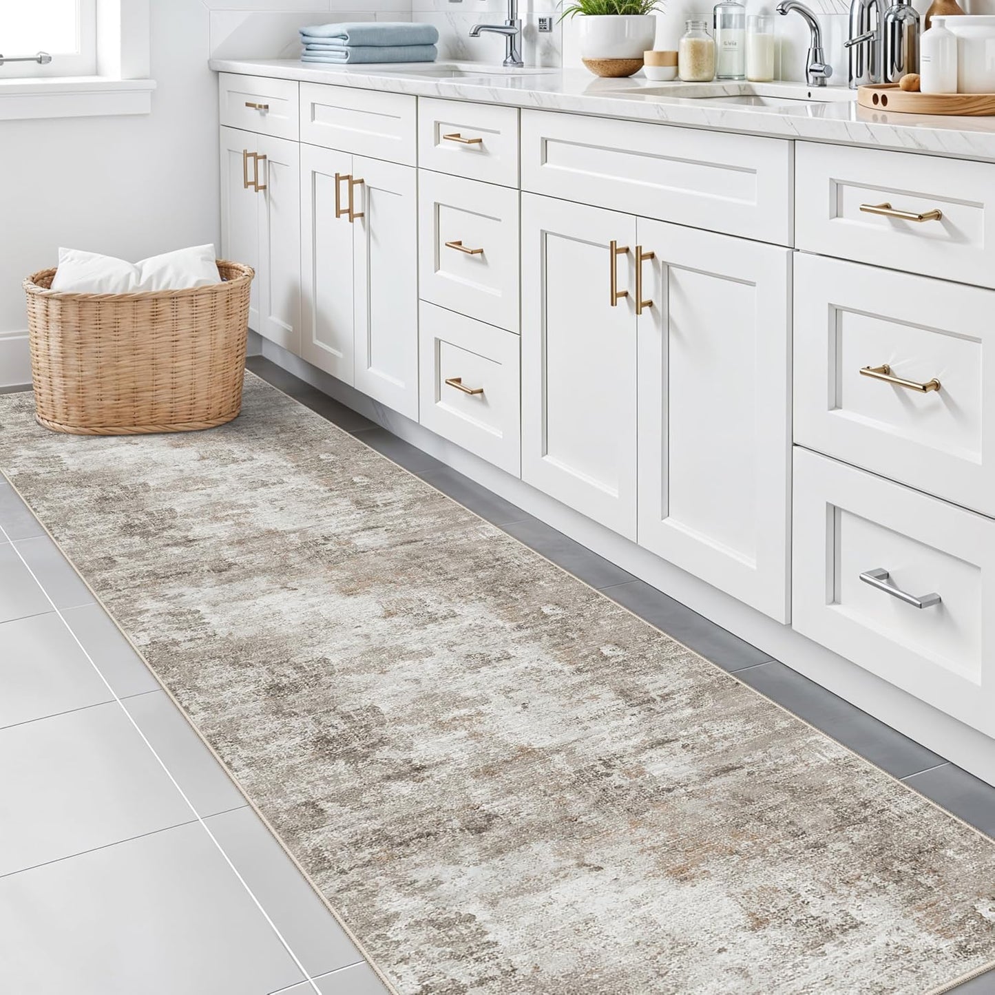 2x3 Washable Non-Slip Area Rug - Soft Low Pile Throw Rug for Kitchen Entryway Bedroom - Modern Indoor Door Mat with Rubber Backing (Beige Grey) - Colors A