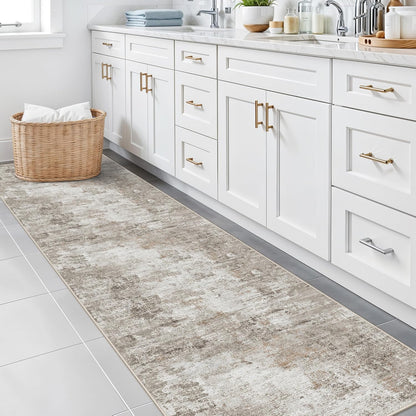 2x3 Washable Non-Slip Area Rug - Soft Low Pile Throw Rug for Kitchen Entryway Bedroom - Modern Indoor Door Mat with Rubber Backing (Beige Grey) - Colors A