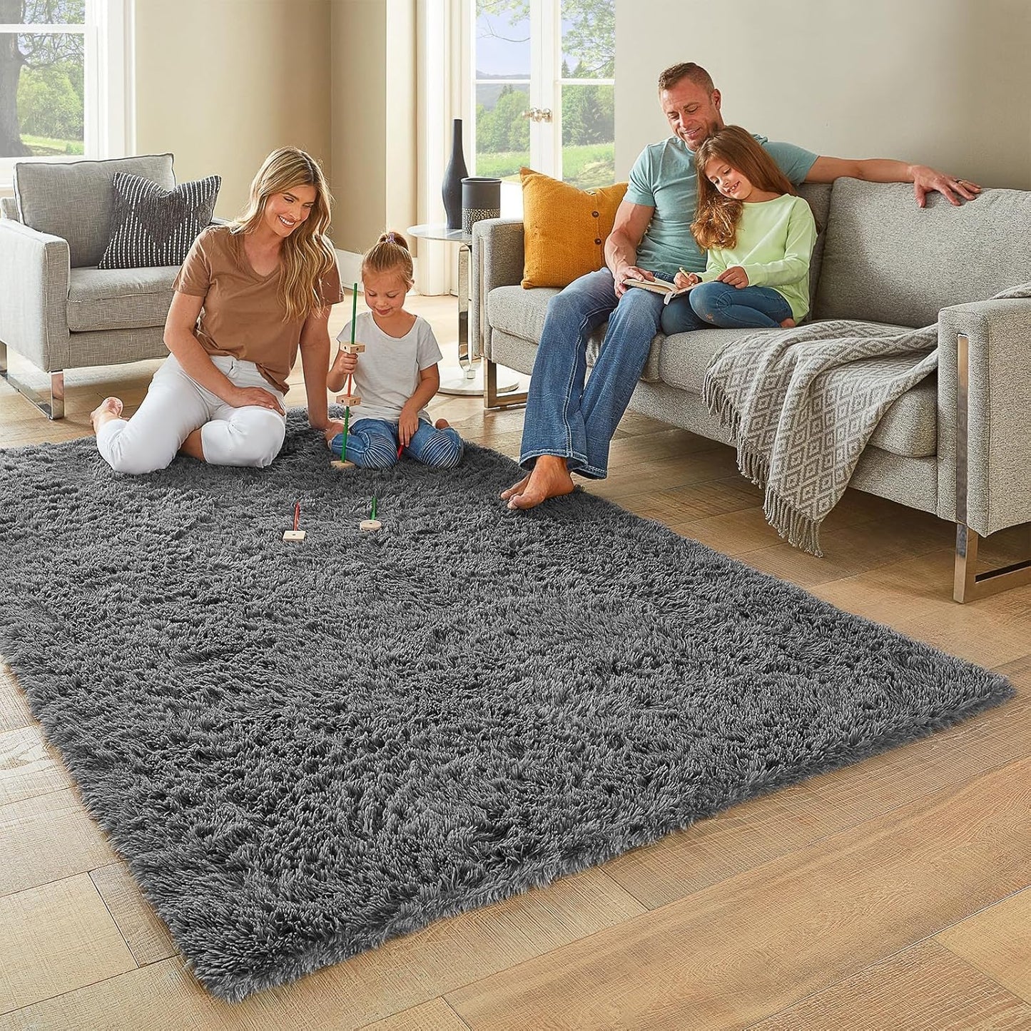 Ophanie Round Rugs 5Ft Ivory Circle Area Rug, Nursery Room Decor, Christmas Aesthetic Bedroom Home Circular Carpet 5 Foot, Fluffy Fuzzy Shag Plush Cream Living Room Rugs for Kids Boys Girls Teen Baby