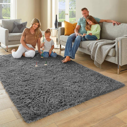 Ophanie Round Rugs 5Ft Ivory Circle Area Rug, Nursery Room Decor, Christmas Aesthetic Bedroom Home Circular Carpet 5 Foot, Fluffy Fuzzy Shag Plush Cream Living Room Rugs for Kids Boys Girls Teen Baby