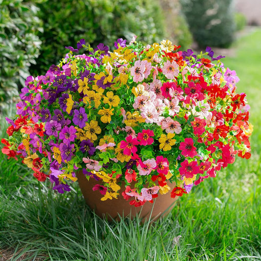 florisso Artificial Flowers for Outdoors Daisy 12 Bundles for Home Decoration, Faux Flower Fake Plants Outside Decoration with Eucalyptus UV Resistant for Planter Porch Patio Yard Garden Colorful