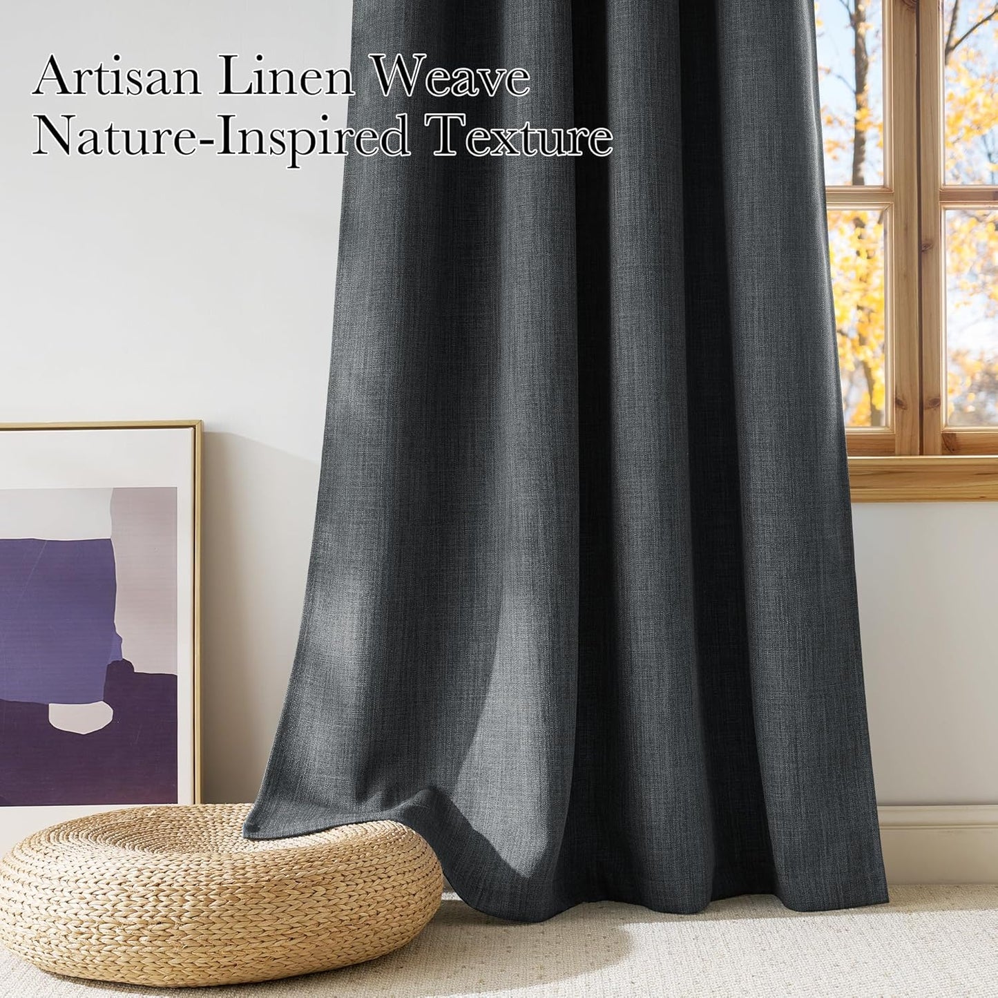 NICETOWN Halloween Pitch Black Solid Thermal Insulated Grommet Blackout Curtains/Drapes for Bedroom Window (2 Panels, 42 inches Wide by 63 inches Long, Black) - Colors E