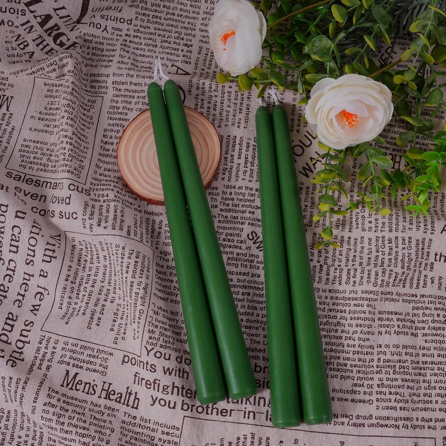 Viyffo Taper Candles, 10 Inch, 4 Pack, Olive Glow – Unscented, Dripless & Smokeless Design, Up to 8 Hour Burn – Long Tall Taper Candlesticks for Wedding, Dinner & Home Decor