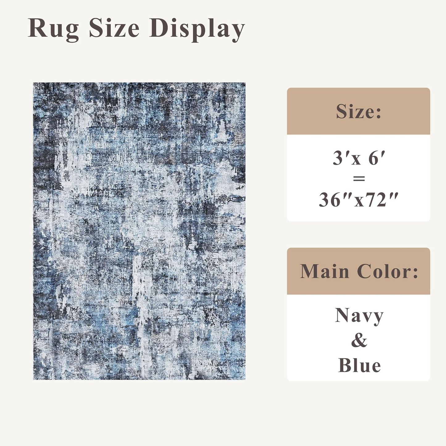2x3 Washable Non-Slip Area Rug - Soft Low Pile Throw Rug for Kitchen Entryway Bedroom - Modern Indoor Door Mat with Rubber Backing (Beige Grey) - Colors B
