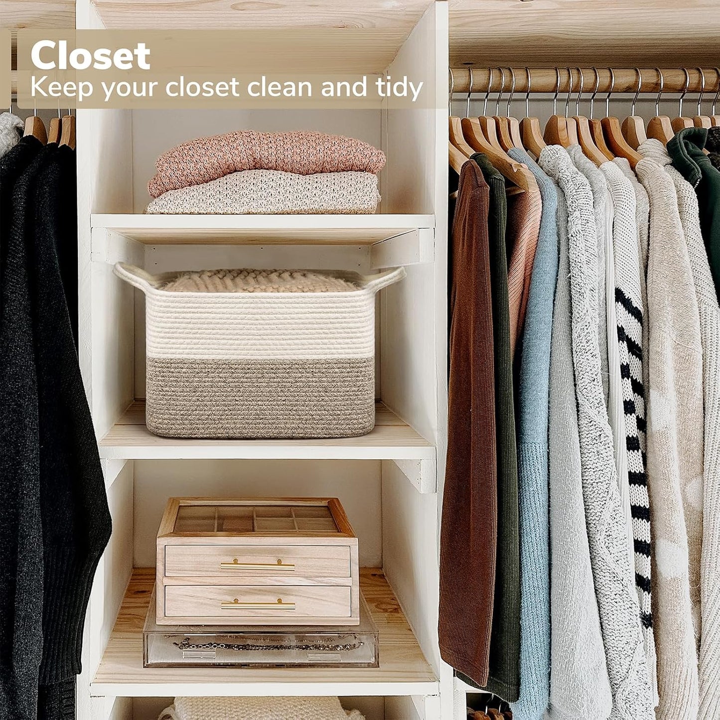 Goodpick Cube Storage Bins - Towel, Book, Cloth, Shoes, Closet Shelf Woven Baskets for Office, Baby Laundry, Toys, 13''x10''x9''