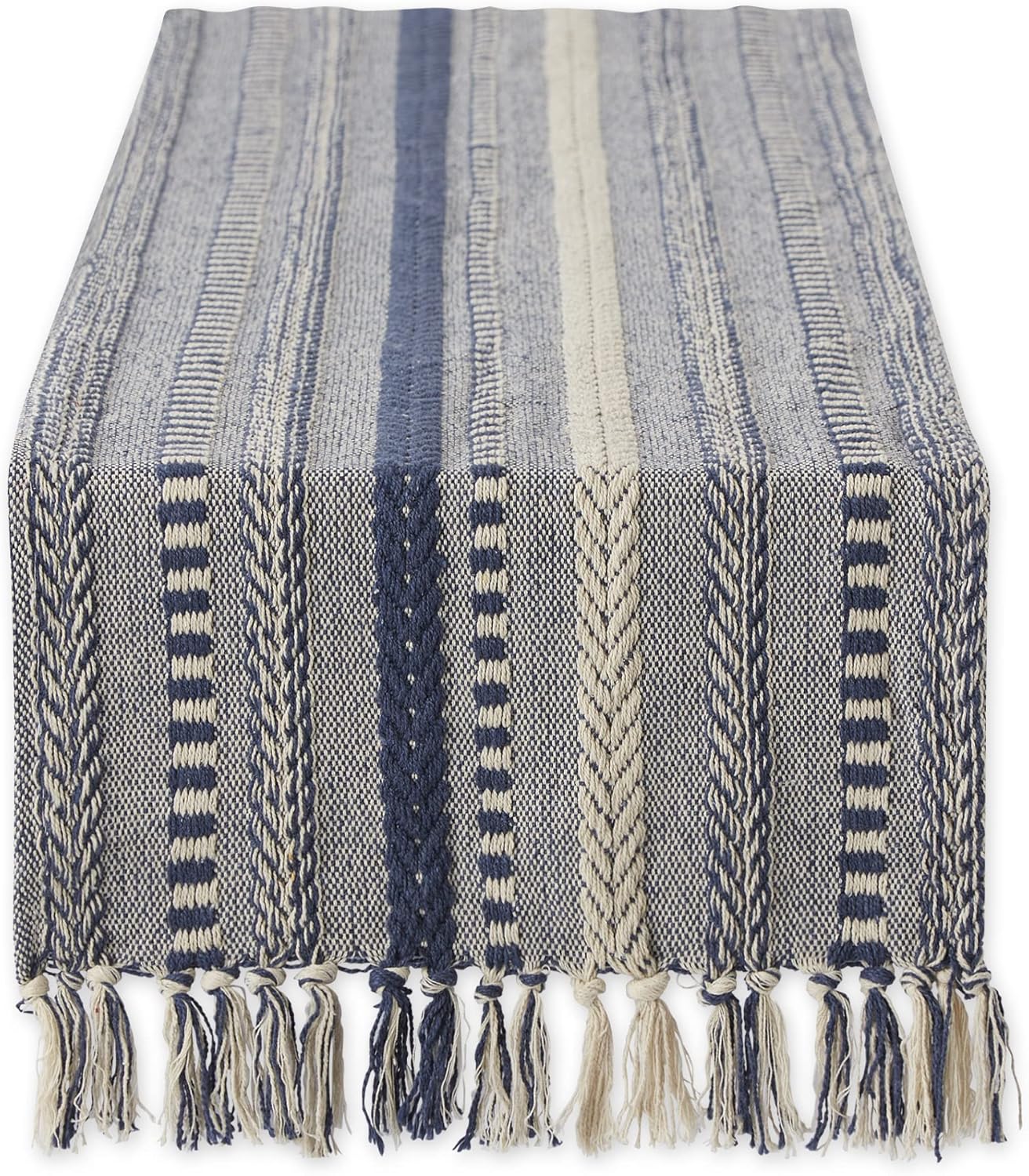 DII Farmhouse Braided Stripe Table Runner Collection, 15x72 (15x77, Fringe Included), Black