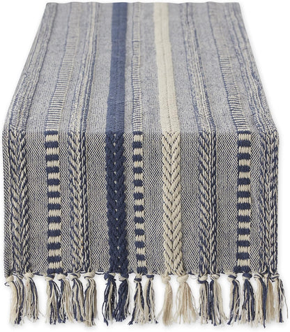 DII Farmhouse Braided Stripe Table Runner Collection, 15x72 (15x77, Fringe Included), Black