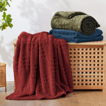 EXQ Home Fleece Throw Blanket for Couch or Bed - 3D Imitation Turtle Shell Jacquard Decorative Blankets - Cozy Soft Lightweight Fuzzy Flannel Blanket Suitable for All Seasons(50"×60",Beige)