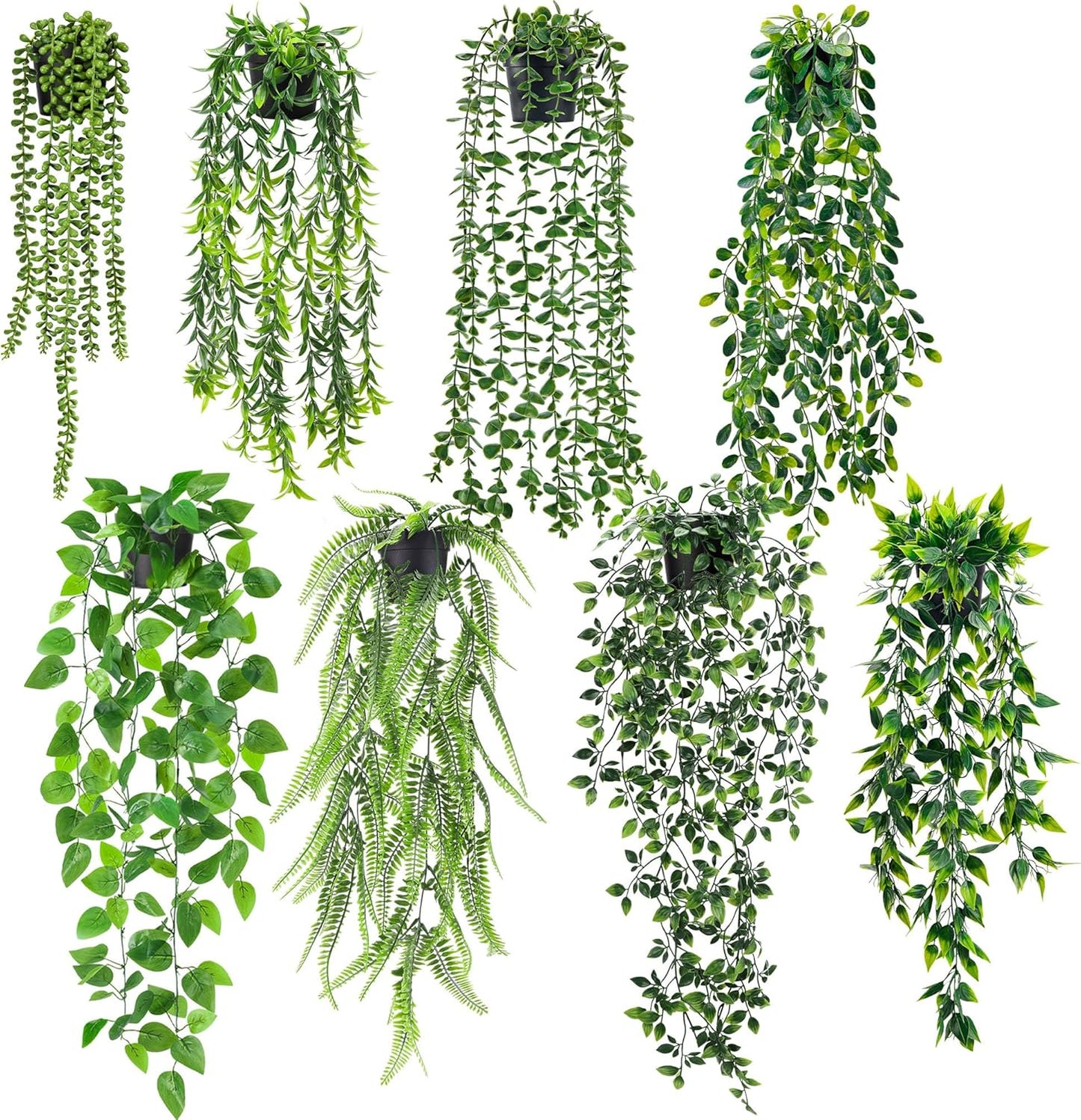 Der Rose 6Pcs Fake Plants Hanging Artificial Eucalyptus Vines Faux Potted Hanging Plants Indoor for Bathroom Kitchen Wall Shelf Outdoor Decor