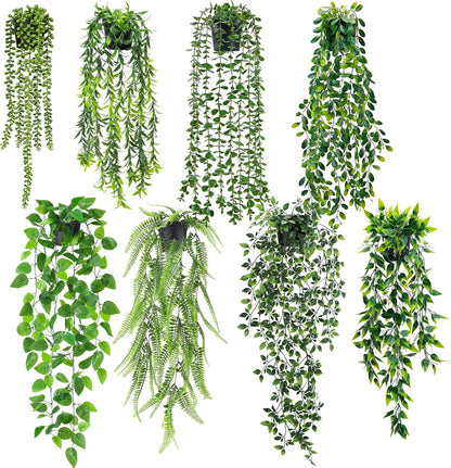 Der Rose 6Pcs Fake Plants Hanging Artificial Eucalyptus Vines Faux Potted Hanging Plants Indoor for Bathroom Kitchen Wall Shelf Outdoor Decor