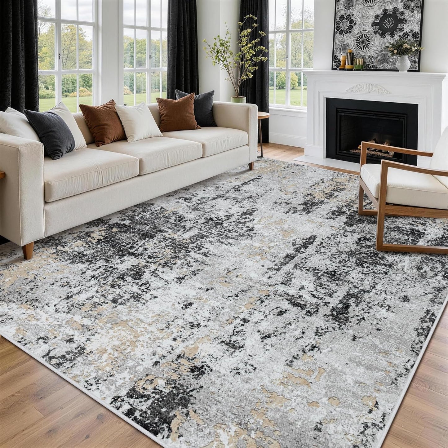 8x10 Area Rugs for Living Room Rug Washable: Abstract Large Rug for Dining Room Bedroom Carpet Non Slip 8 by 10 Indoor Modern Nursery Home Office Blue Grey