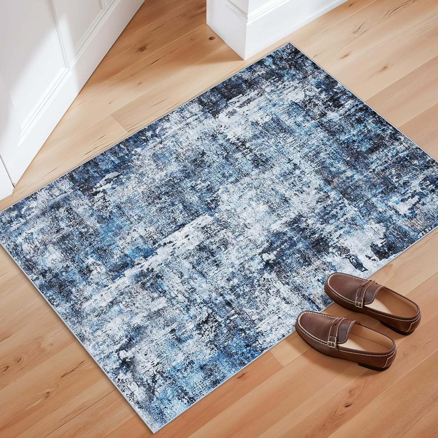 2x3 Washable Non-Slip Area Rug - Soft Low Pile Throw Rug for Kitchen Entryway Bedroom - Modern Indoor Door Mat with Rubber Backing (Beige Grey) - Colors A