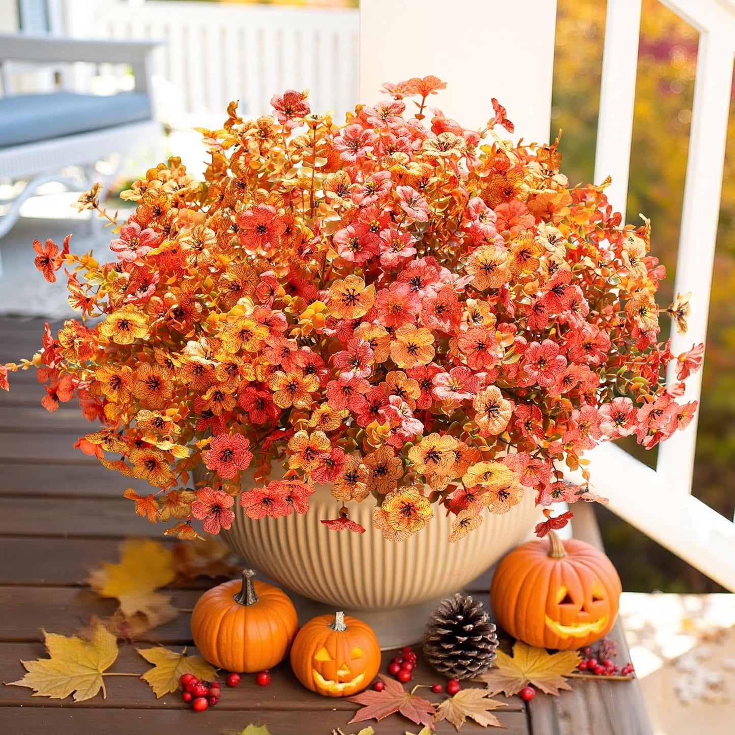 HyeFlora Artificial Flowers for Outdoor Indoor Garden Home Decoration, Faux Flower Daisy with Eucalyptus Leaves Fake Plants Greenery Boxwood Porch Patio, 12 Bundles (Mix Pink Red Purple Yellow)