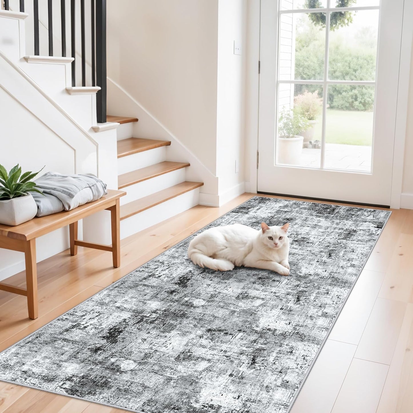 2x3 Washable Non-Slip Area Rug - Soft Low Pile Throw Rug for Kitchen Entryway Bedroom - Modern Indoor Door Mat with Rubber Backing (Beige Grey) - Colors A