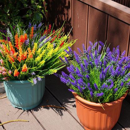 20 Bundles Artificial Plants Outdoor, UV Resistant Fake Flowers， Realistic Faux Lavender Shrubs for Porch Garden Window Box Home Decoration (Purple)