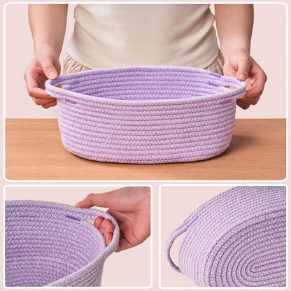 Small Woven Gift Basket Empty with Bag & Ribbon - Gifts for Mom, Baby Shower, Birthdays & Raffle - Cotton Rope Storage Basket for Dog Toys or Shelf - 12"x8"x5", White