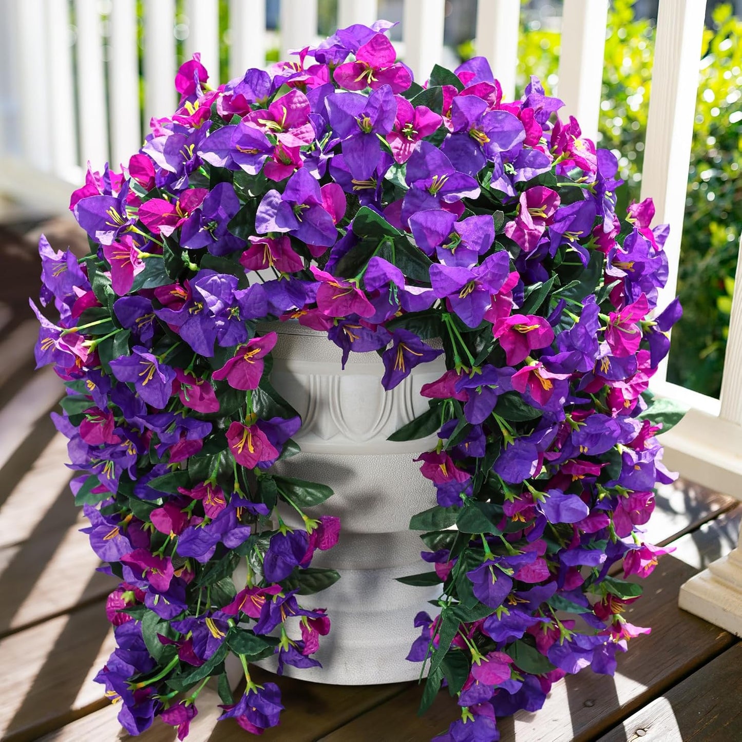 Faux Bougainvillea Artificial Flowers Plants for Outdoor Outside Decoration, 2 PCS Red Fake Flowers UV Resistant Look Real Silk Long Trailing Vines for Front Door Porch Planter Urn Patio Garden Yard