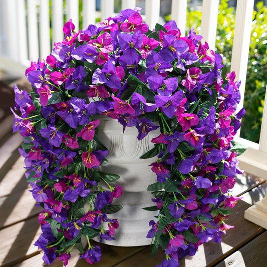 Faux Bougainvillea Artificial Flowers Plants for Outdoor Outside Decoration, 2 PCS Red Fake Flowers UV Resistant Look Real Silk Long Trailing Vines for Front Door Porch Planter Urn Patio Garden Yard