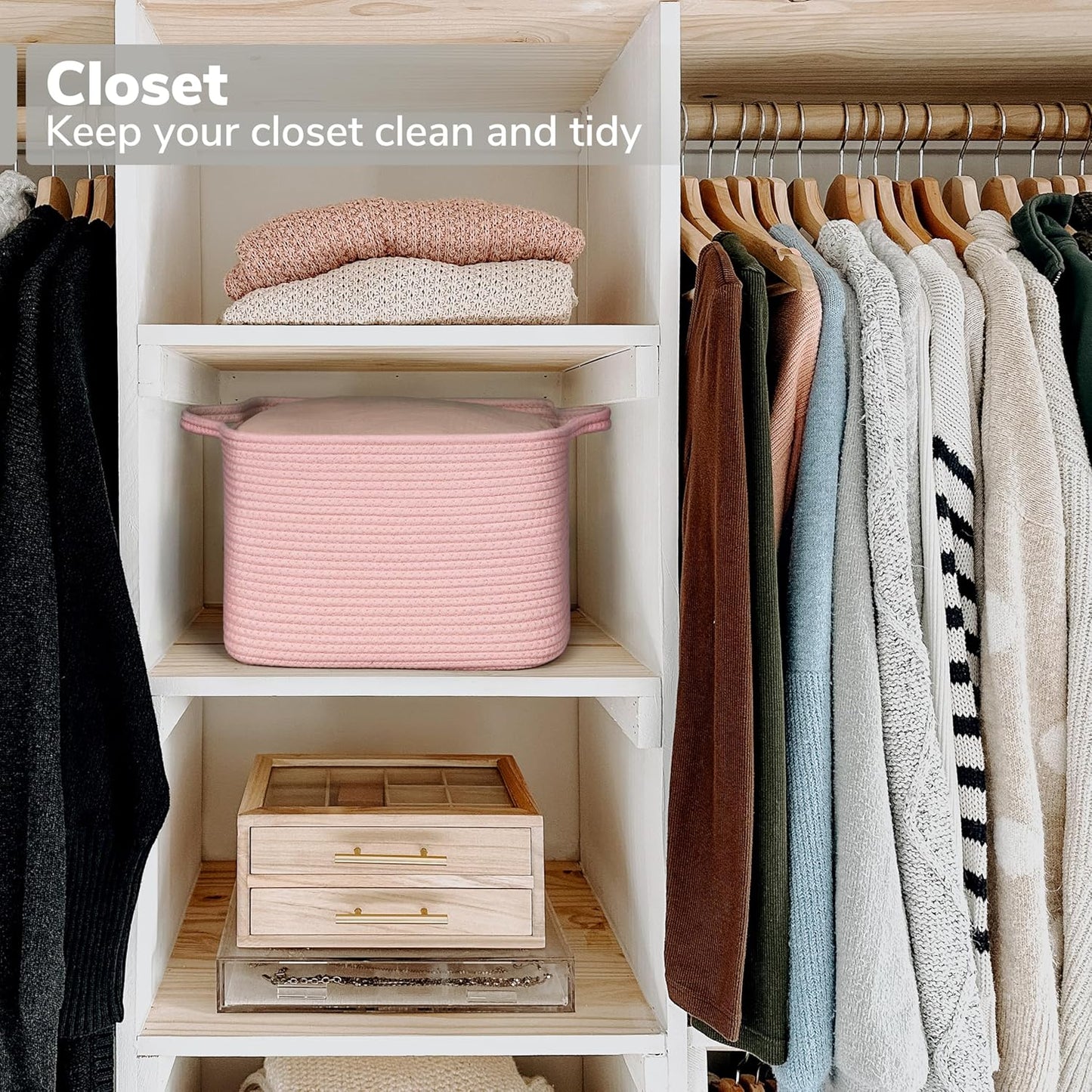 Goodpick Cube Storage Bins - Towel, Book, Cloth, Shoes, Closet Shelf Woven Baskets for Office, Baby Laundry, Toys, 13''x10''x9''