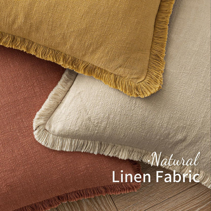 MIULEE Decorative Throw Pillow Covers Neutral Linen Fringe Throw Pillows Set of 2 Natural Beige Boho Farmhouse Cushion Covers with Tassels for Couch Sofa Bed Spring Home Decor 20x20 Inch