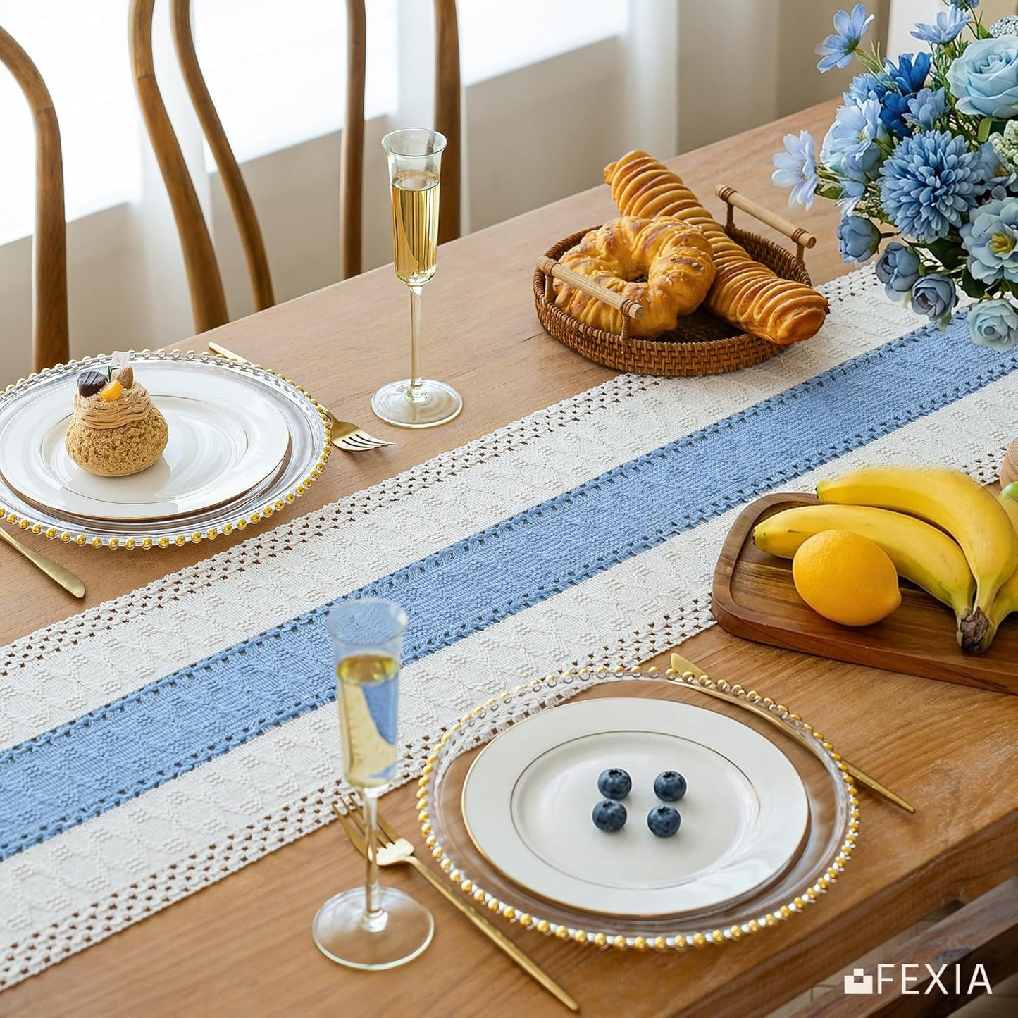 FEXIA Boho Table Runner for Thanksgiving Fall Christmas Home Decor with Tassels 72 Inches Long Pottery barn Furniture Farmhouse Rustic Macrame Burlap Table Decoration for Living Room (12x72 Inches)