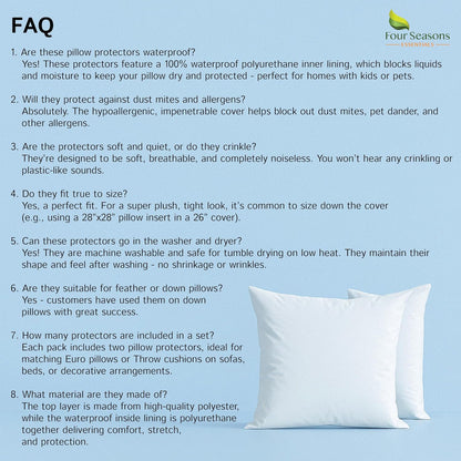 Euro Size Pillow Protectors (Set of 2) - European Square 26x26 Pillow Covers Waterproof Hypoallergenic Dust Proof Zippered Encasement