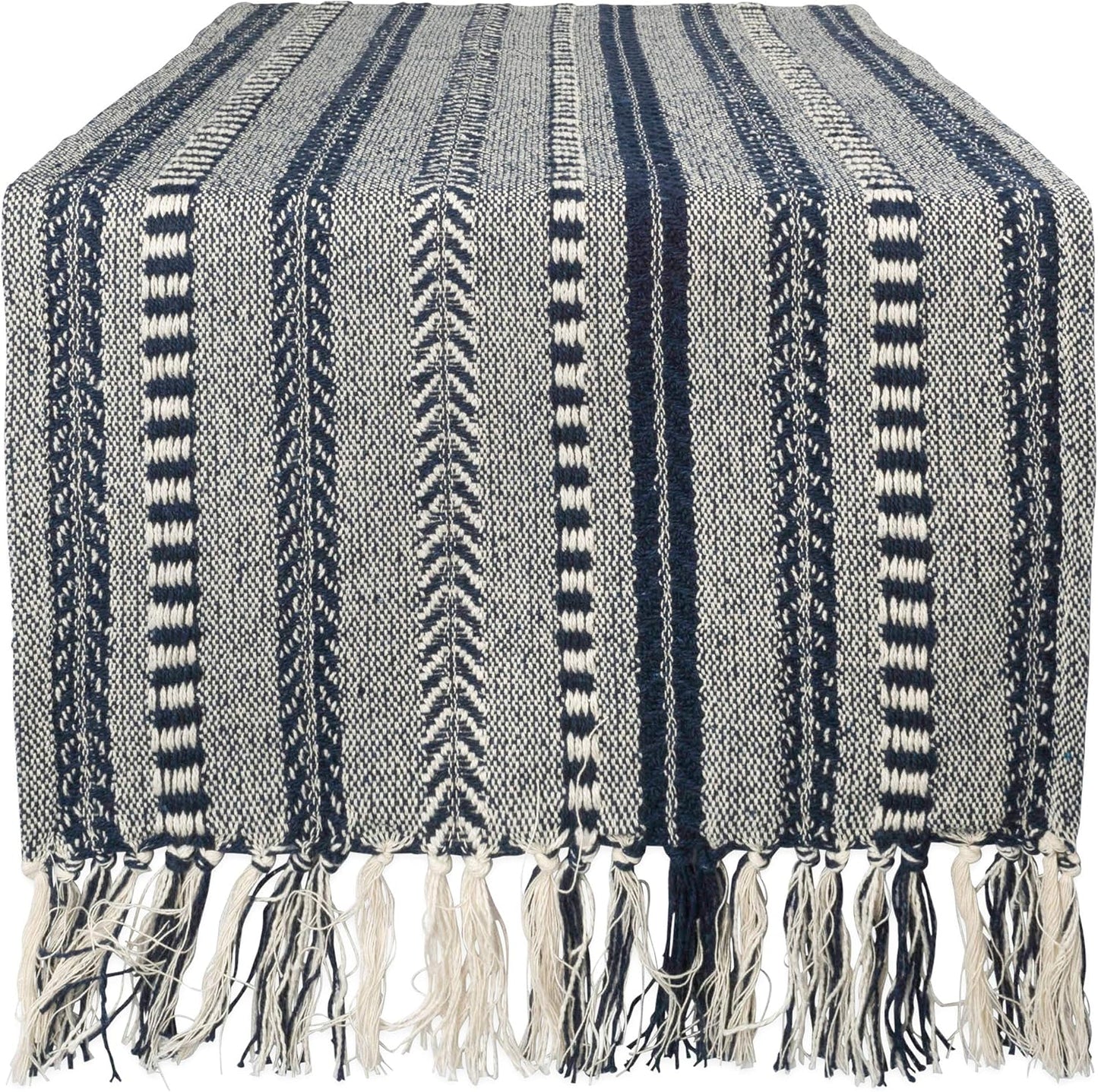 DII Farmhouse Braided Stripe Table Runner Collection, 15x72 (15x77, Fringe Included), Black